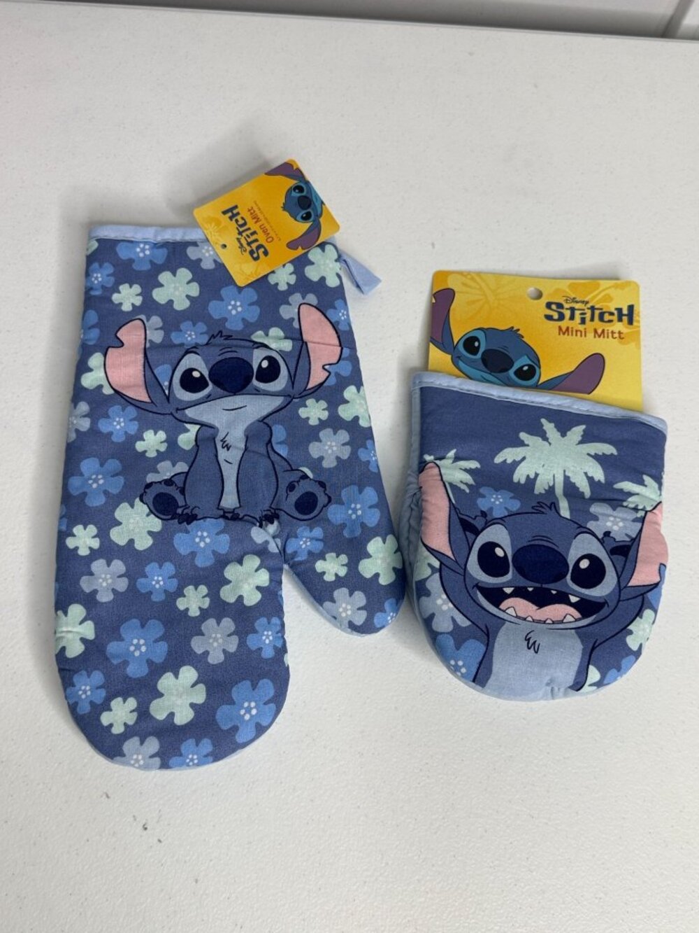 Disney Stitch Oven Mitt Mini Mitt Set Blue Floral Kawaii Cute